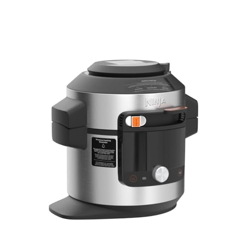Ninja OL701 Foodi 14-in-1 SMART XL 8 Qt. Pressure Cooker Steam Fryer with SmartLid & Thermometer + Auto-Steam Release, that Air Fries, Proofs & More, 3-Layer Capacity, 5 Qt. Crisp Basket, Silver/Black